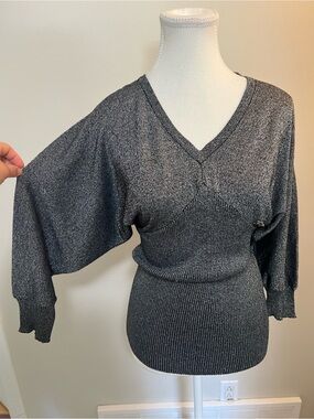 Parasuco Metallic Charcoal V-Neck Dolman Sweater